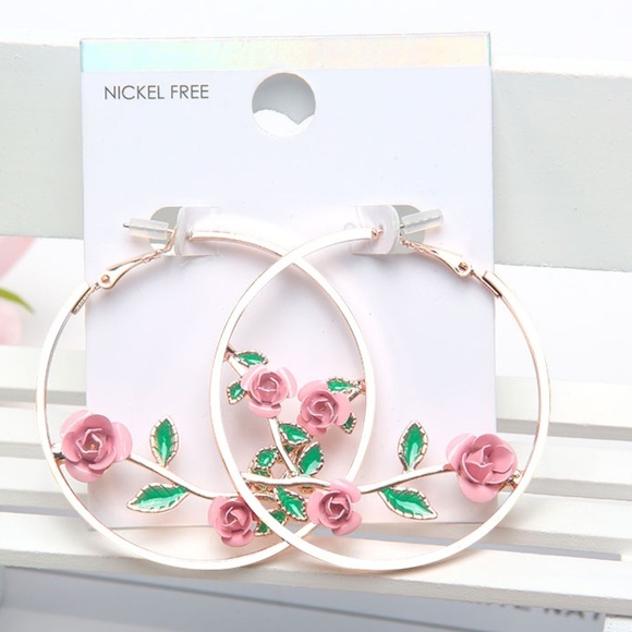 **LYRA* Gold x Pink Rose Fashion Hoop Earrings - Picture 1 of 4